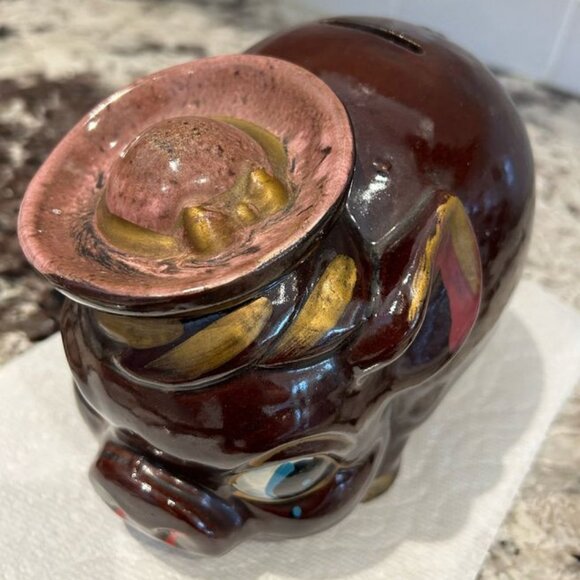 Vintage Japanese Pig with Sombrero Piggy Bank - Picture 3 of 7